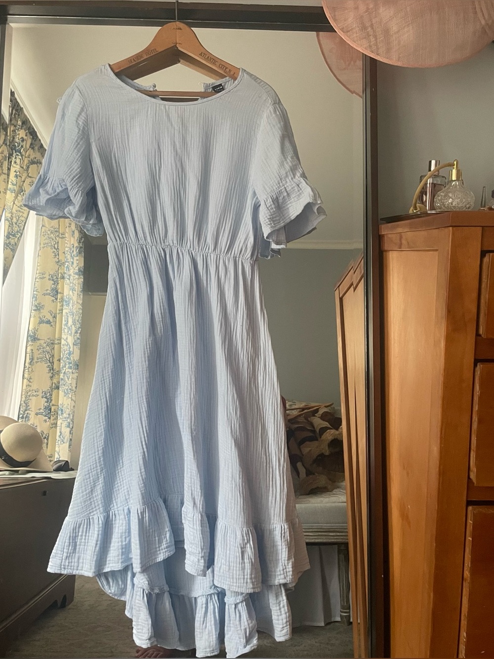 Soft, romantic, high-low blue gauze dress 100% cotton